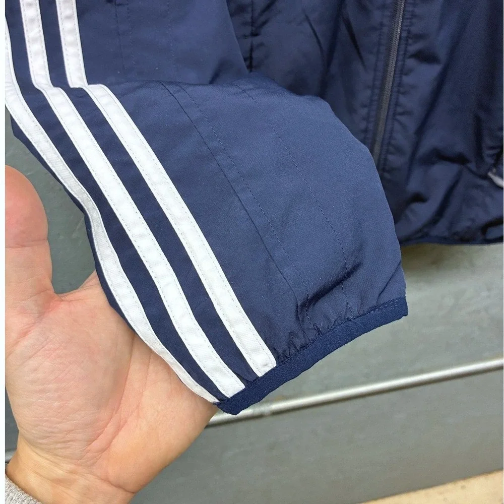 Adidas 3-Stripes Full Zip Windbreaker Track Jacket Mens S Navy Blue Sporty Y2K
